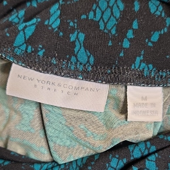New York & Company Stretch Damask Blouse, Teal/Black, Women's Size Medium - Picture 5 of 6